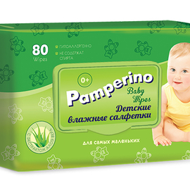Влажные салфетки Pamperino Детские с экстрактом алоэ вера, пластиковая крышка, 80 шт., 1 уп.